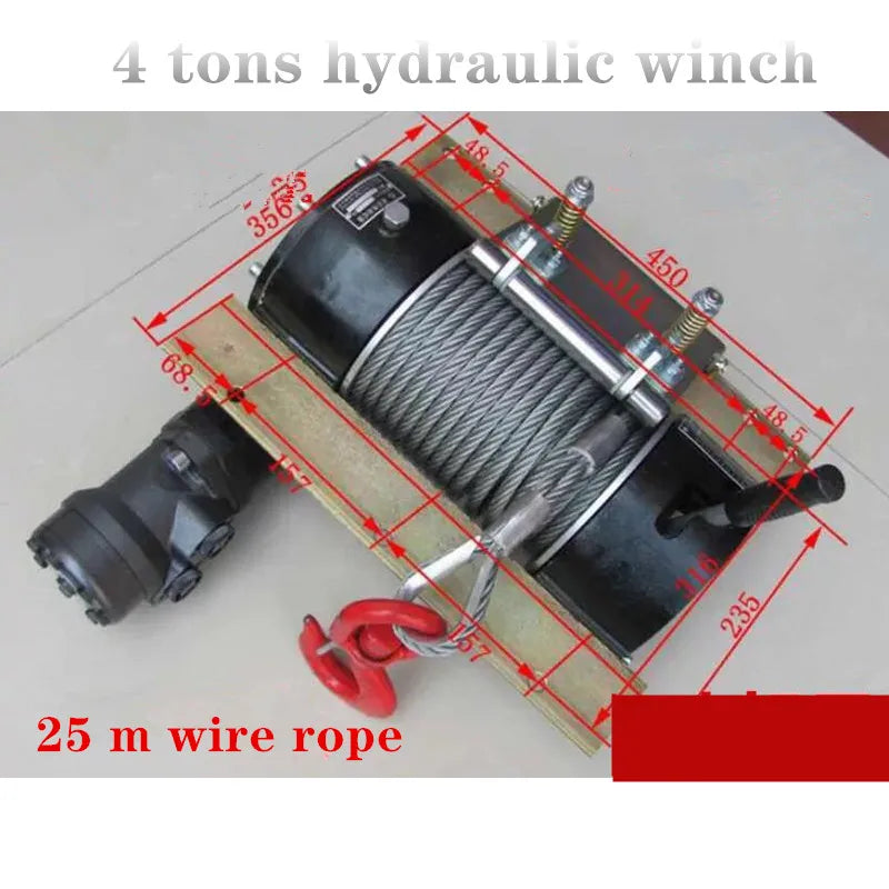 Traction hydraulic winch 4 tons hydraulic barrier clearing winch 4 tons winch with 25 m wire rope