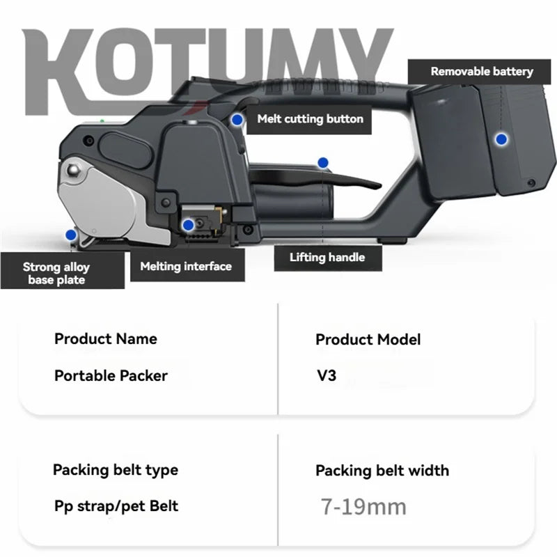 Portable Electric Baler V3 Electric Strapping Machine for 7-19mm PET/PP Hot Melt Baler with Portable Packing Tools
