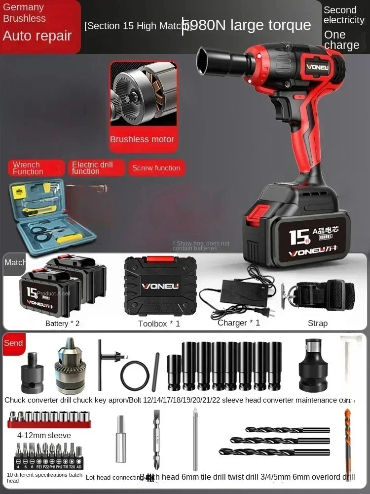 110V/220V Professional German Electric Wrench with High Torque Brushless Lithium Battery and Impact Wrench for Powerful AC