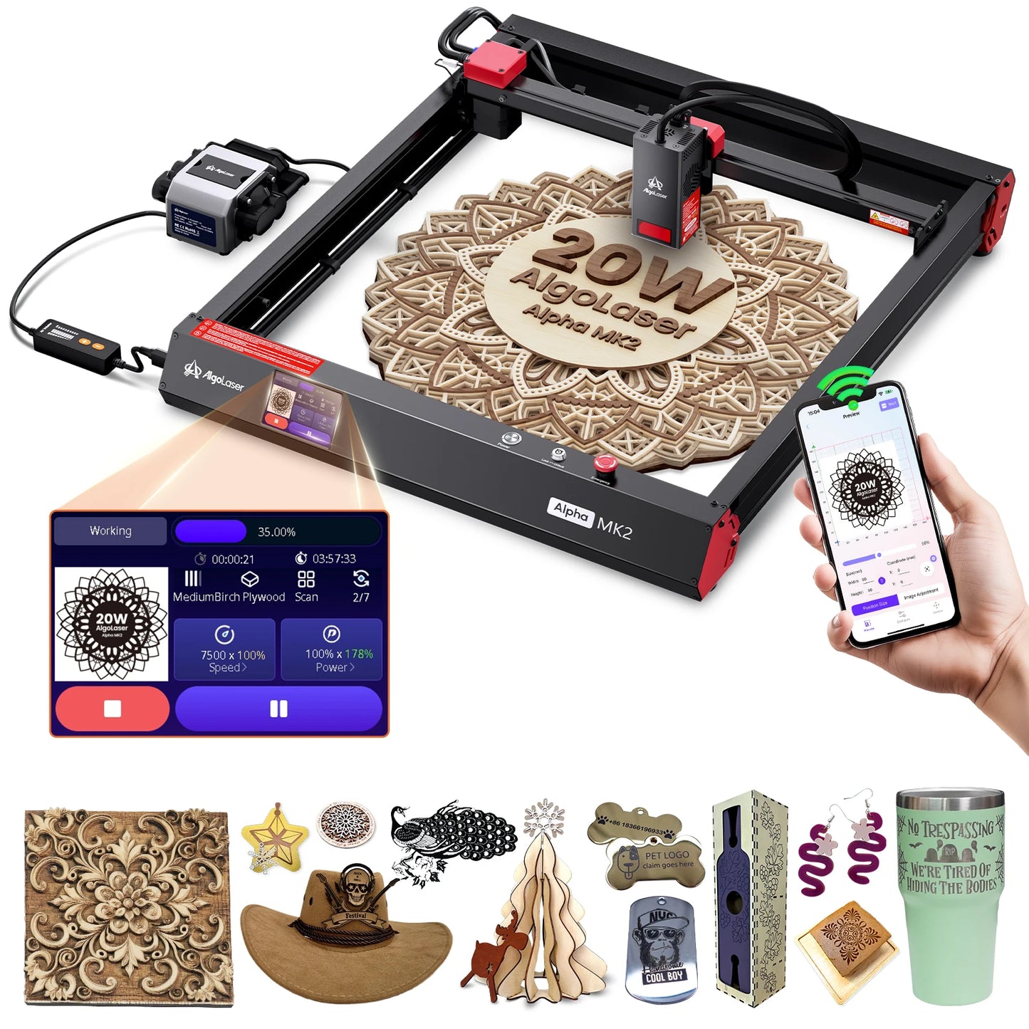 2026 AlgoLaser Alpha MK2 20/40W Powerful Laser Engraver DIY Business Laser Cutter Engraving Machine For Metal Wood Acrylic Metal