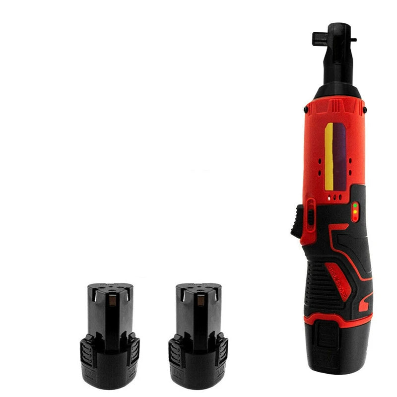 3/8'' 90 Degree Electric Wrench Cordless Ratchet Right Angle Wrench Tool Set + 2 Battery Household Powerful Rechargeable Tool
