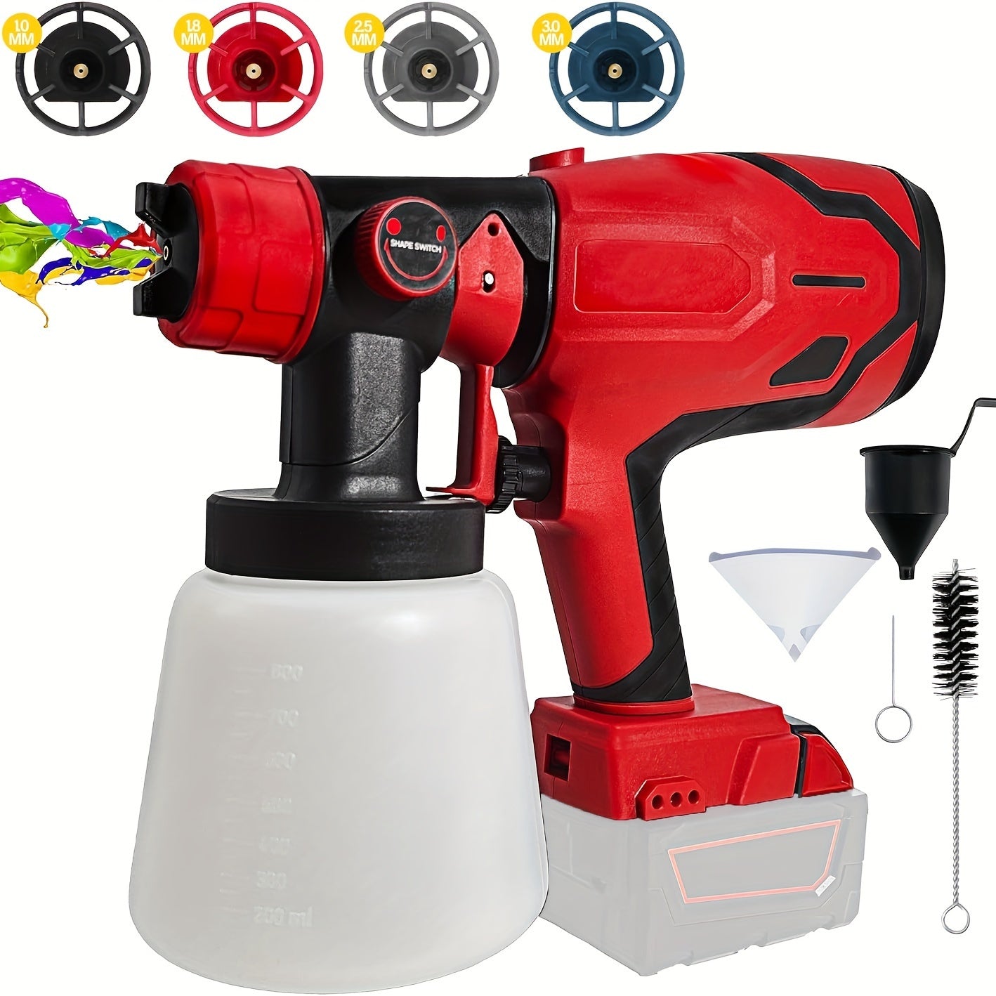 4-Nozzle Cordless Paint Sprayer Kit - Compatible with Milwaukee M18 18V Battery, Airless Electric HVLP Spray Gun for House Painting, Home Interior and Exterior, Wood, Walls, Furniture, Fence, and Door - Tool Only, Battery Not