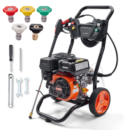 VEVOR Gas Pressure Washer, 3400 PSI 2.6 GPM, Gas Powered Pressure Washer with Aluminum Pump, Spray Gun and Extension Wand, 5 Quick Connect Nozzles, for Cleaning Cars, Homes, Driveways, Patios