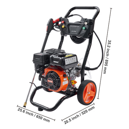 VEVOR Gas Pressure Washer, 3400 PSI 2.6 GPM, Gas Powered Pressure Washer with Aluminum Pump, Spray Gun and Extension Wand, 5 Quick Connect Nozzles, for Cleaning Cars, Homes, Driveways, Patios