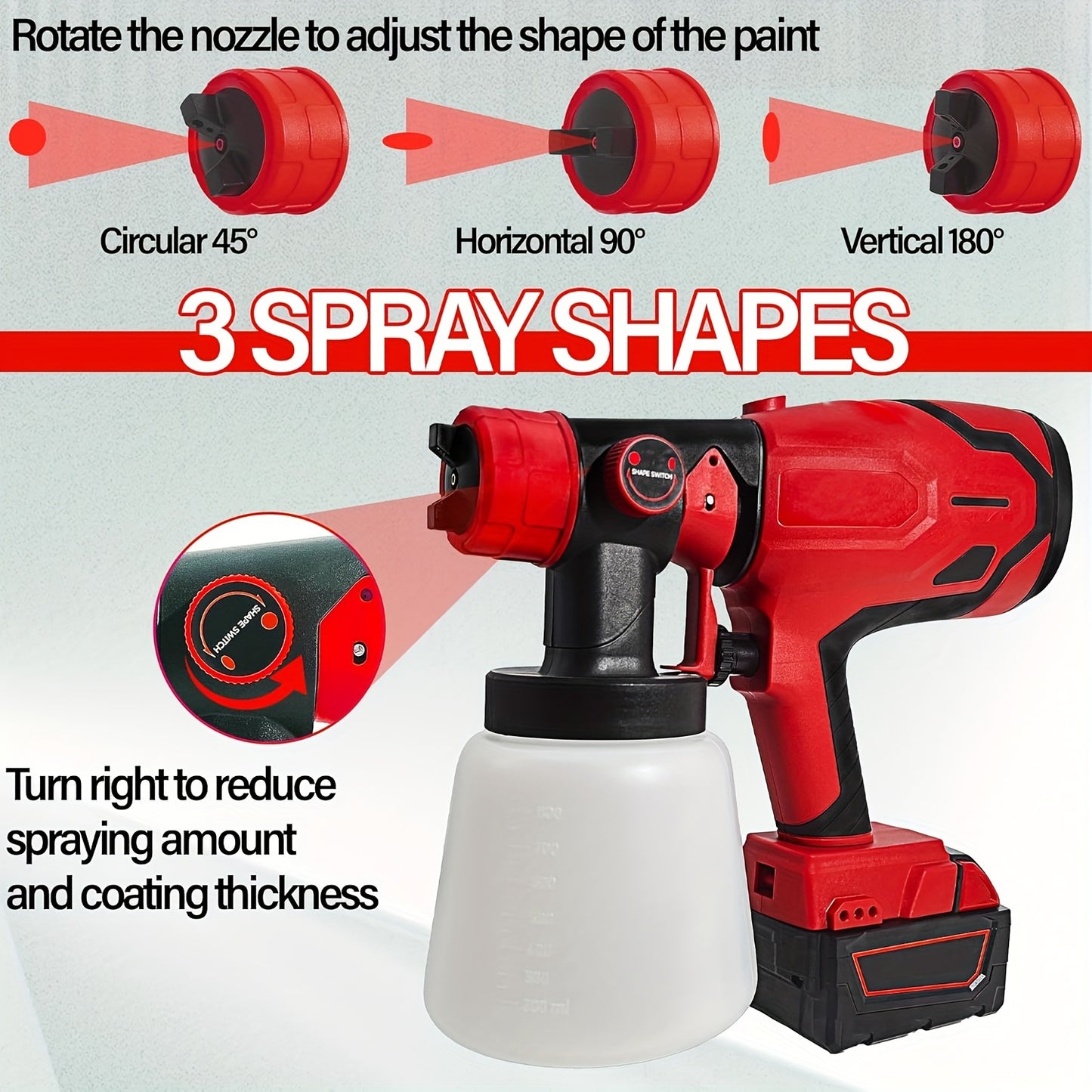 4-Nozzle Cordless Paint Sprayer Kit - Compatible with Milwaukee M18 18V Battery, Airless Electric HVLP Spray Gun for House Painting, Home Interior and Exterior, Wood, Walls, Furniture, Fence, and Door - Tool Only, Battery Not