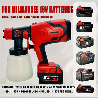 4-Nozzle Cordless Paint Sprayer Kit - Compatible with Milwaukee M18 18V Battery, Airless Electric HVLP Spray Gun for House Painting, Home Interior and Exterior, Wood, Walls, Furniture, Fence, and Door - Tool Only, Battery Not