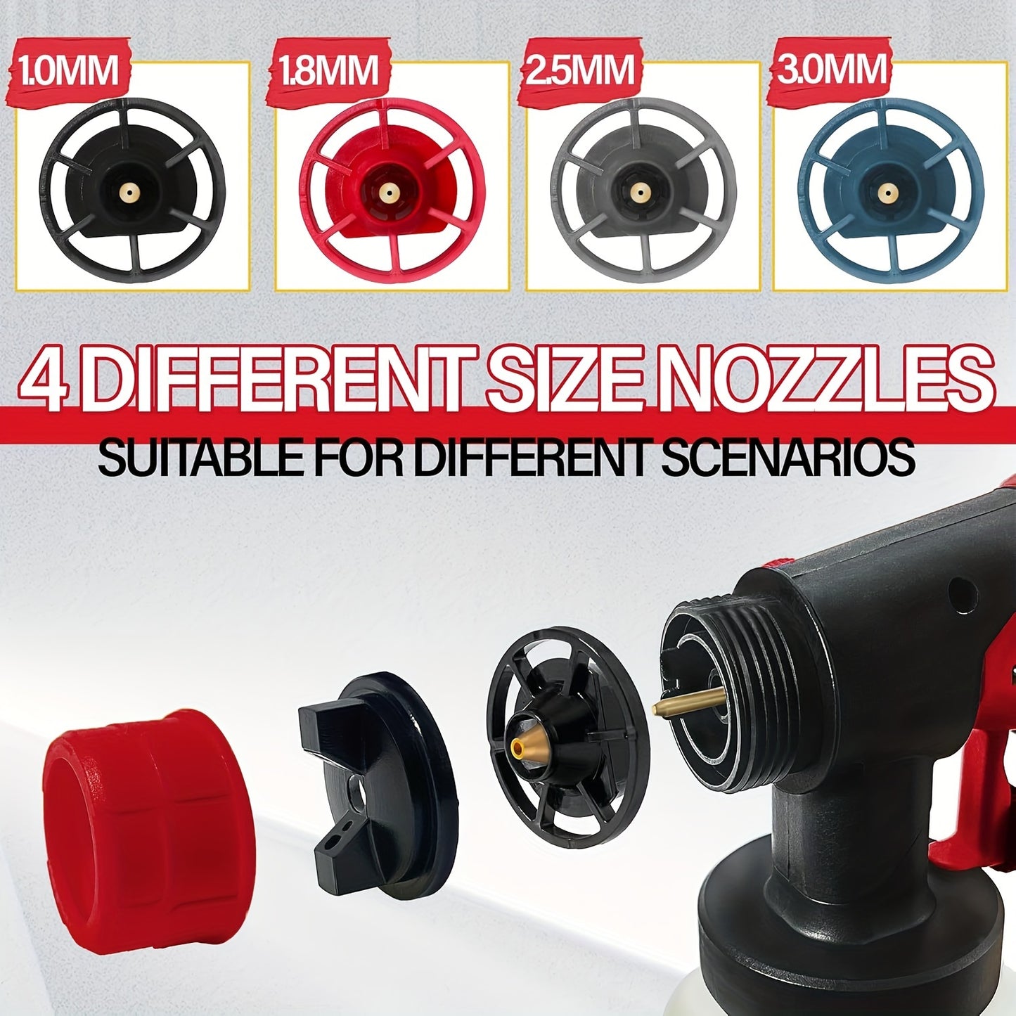 4-Nozzle Cordless Paint Sprayer Kit - Compatible with Milwaukee M18 18V Battery, Airless Electric HVLP Spray Gun for House Painting, Home Interior and Exterior, Wood, Walls, Furniture, Fence, and Door - Tool Only, Battery Not