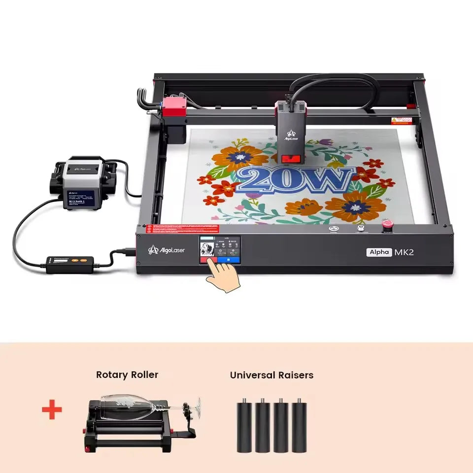 AlgoLaser Alpha MK2 22W Laser Engraver Cutting Machine Cutter With Laser Engraver Accessorie Honeycomb Panel and Rotary Roller