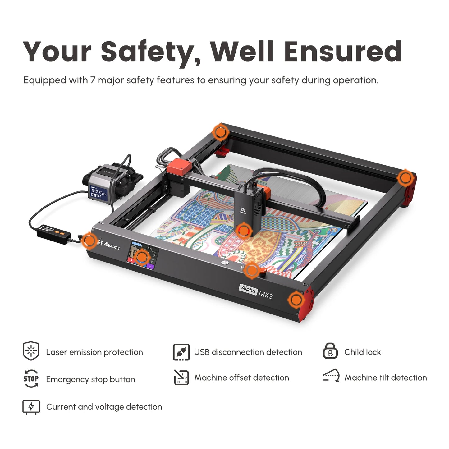 AlgoLaser Alpha MK2 22W Laser Engraver Cutting Machine Cutter With Laser Engraver Accessorie Honeycomb Panel and Rotary Roller