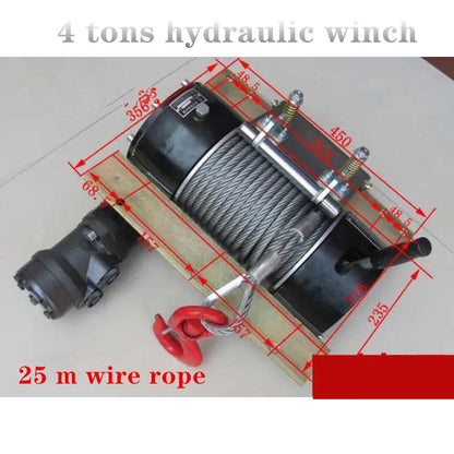 Traction hydraulic winch 4 tons hydraulic barrier clearing winch 4 tons winch with 25 m wire rope