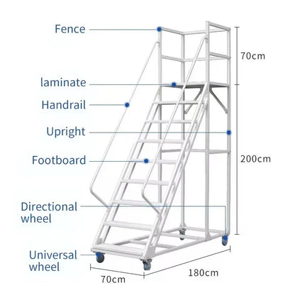 High Capacity 500KG Safety Platform Ladder Cart With Secure Handrails For Warehouse Storage Cargo Equipment Rolling Step