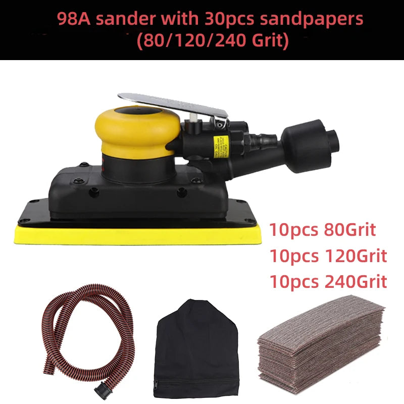 HIFESON 70x198mm Pneumatic Orbital Sander 98A Air Sander Polishing Vacuum Rectangular Sanding Machine For Metal Car Polishing