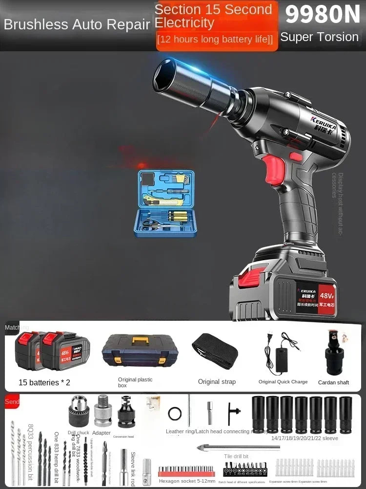 High-Torque Electric Wrench with Brushless Lithium-Ion Impact Wind Gun