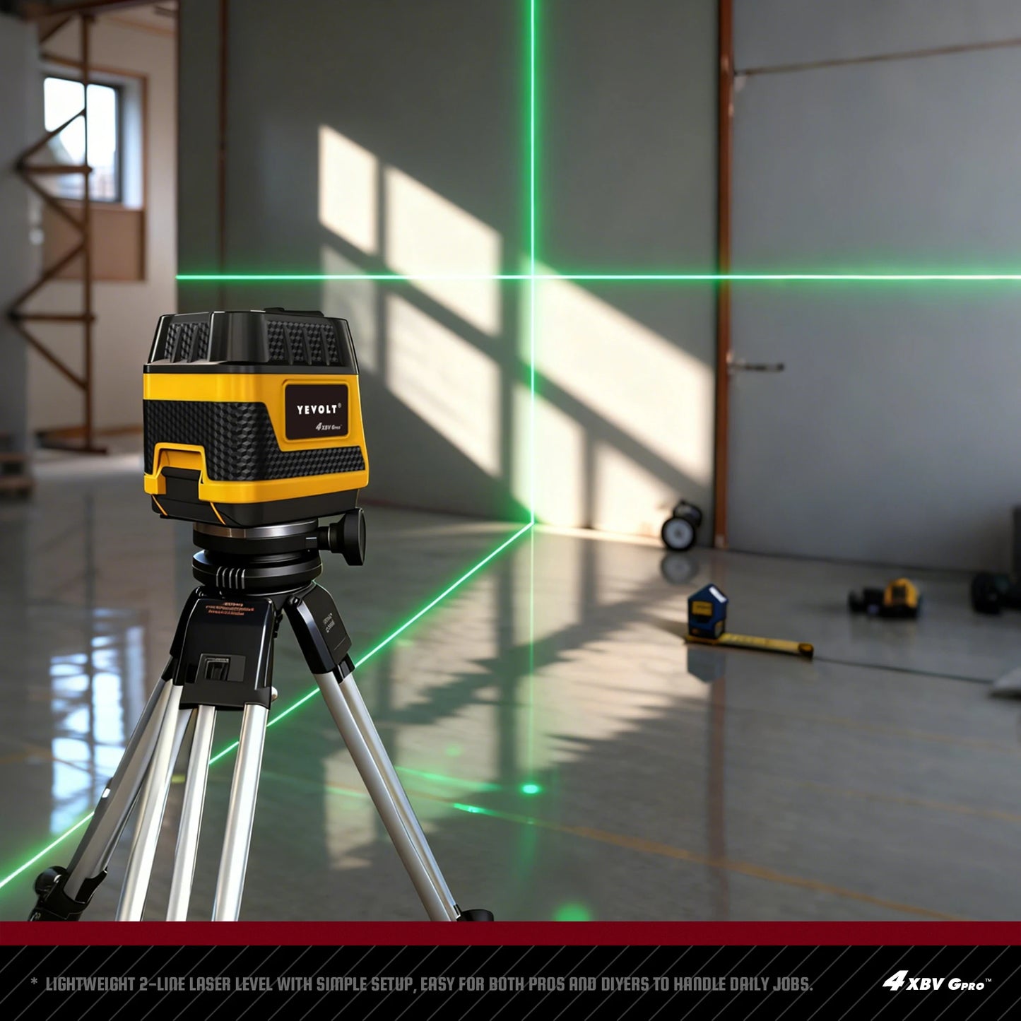 YEVOLT YVGLL4HF2 2-Line Green Laser Level - Bright Green Cross Line Laser with Self-Leveling, High Precision for Home Renovation