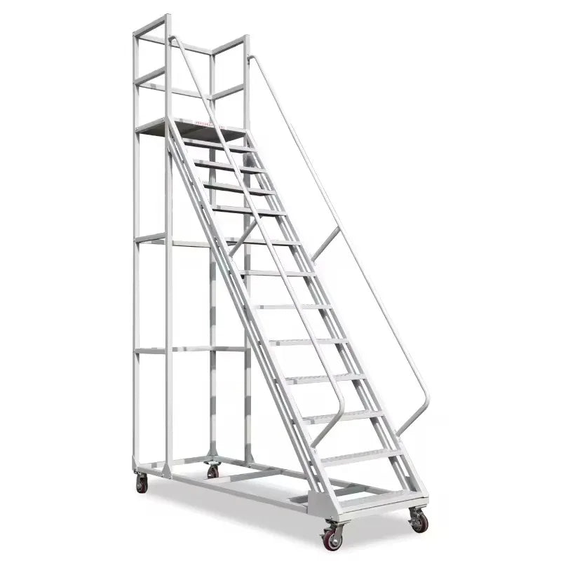 High Capacity 500KG Safety Platform Ladder Cart With Secure Handrails For Warehouse Storage Cargo Equipment Rolling Step