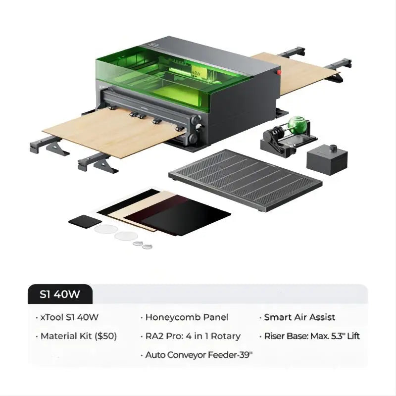 xTool S1 40W Laser Cutter and Laser Engraver Machine, 23.93" x 15.16" Bed Size, 600mm/s Speed for Wood and Metal, Acrylic