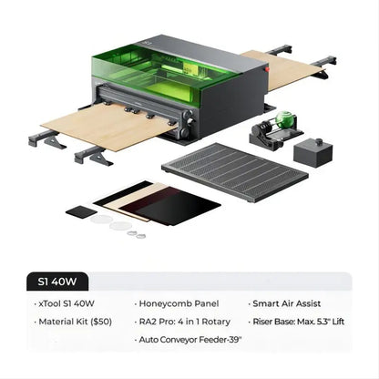 xTool S1 40W Laser Cutter and Laser Engraver Machine, 23.93" x 15.16" Bed Size, 600mm/s Speed for Wood and Metal, Acrylic