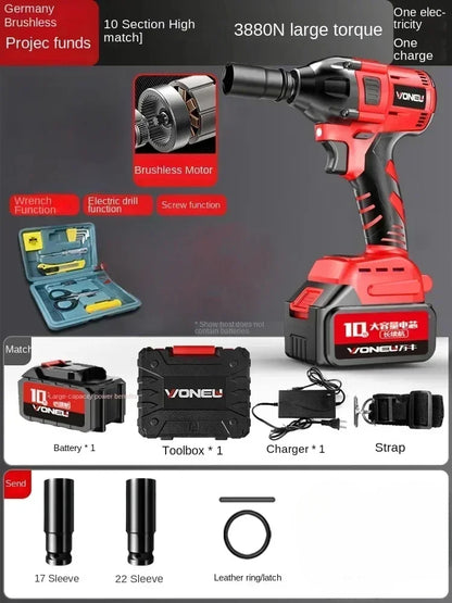 110V/220V Professional German Electric Wrench with High Torque Brushless Lithium Battery and Impact Wrench for Powerful AC