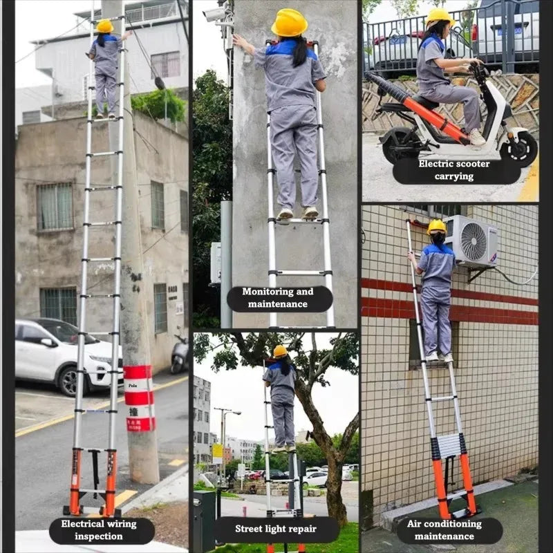 Aluminum Telescopic Ladder 5M 6M 8M Portable Straight Design with Hook Wheel for Engineering and Household Use