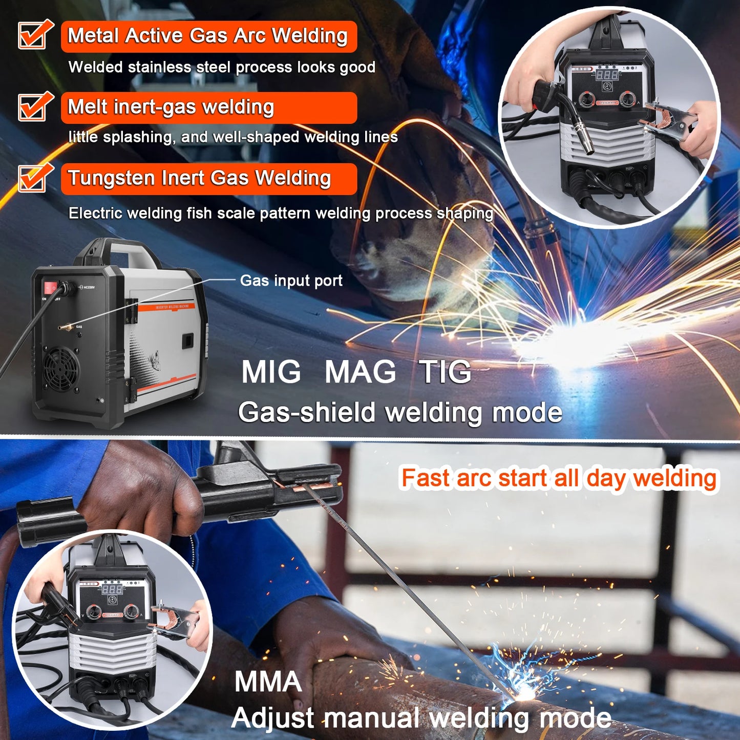 MIG MMA MAG TIG-160C Inverter Welders Electric Welding Machine Equipment Intelligent Welders 4in1/2in1/Welding Wire(optional)