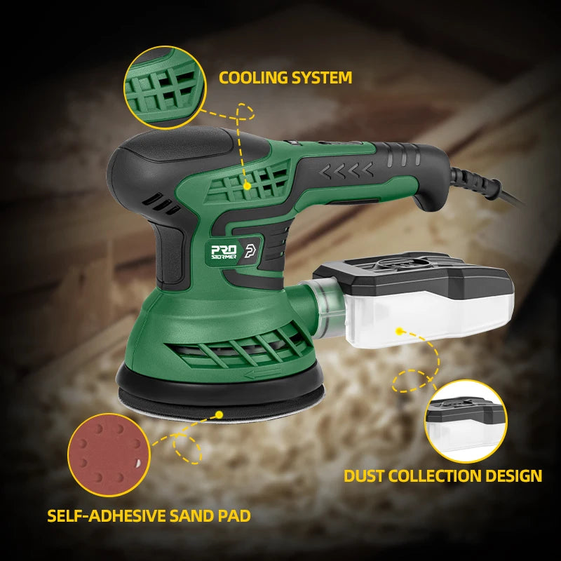 400W Electric Sander Machine 230V with 7-Speed Transmission 125mm Sanding Pad Dust Collector And 21pcs Sandpapers PROSTORMER