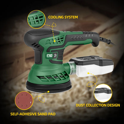 400W Electric Sander Machine 230V with 7-Speed Transmission 125mm Sanding Pad Dust Collector And 21pcs Sandpapers PROSTORMER