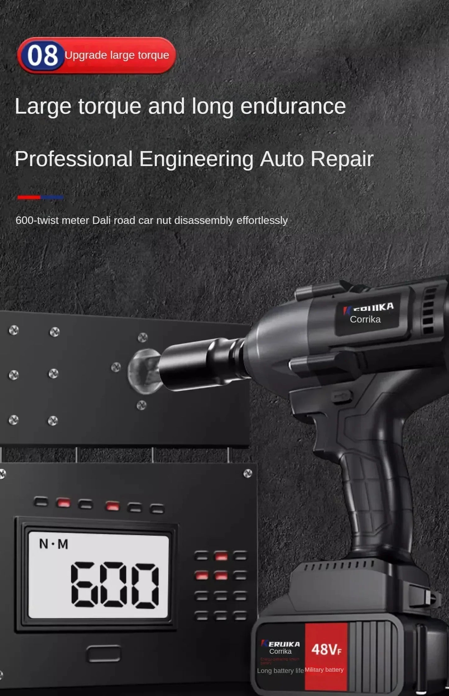 High-Torque Electric Wrench with Brushless Lithium-Ion Impact Wind Gun
