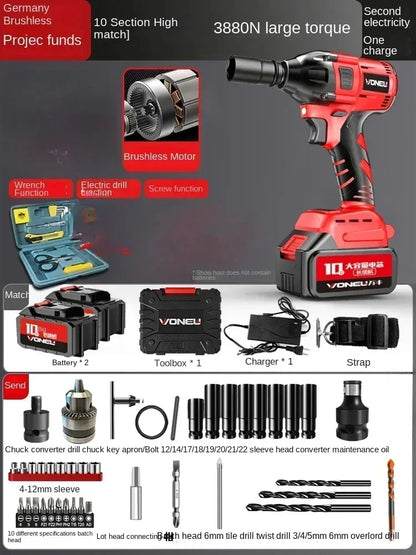 110V/220V Professional German Electric Wrench with High Torque Brushless Lithium Battery and Impact Wrench for Powerful AC