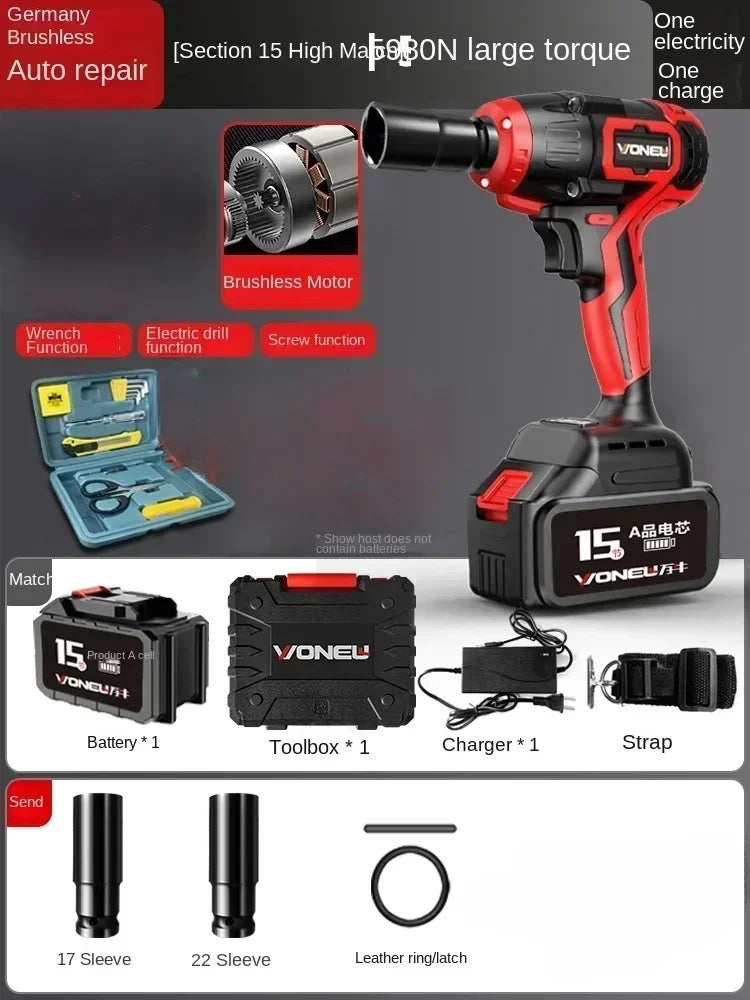 110V/220V Professional German Electric Wrench with High Torque Brushless Lithium Battery and Impact Wrench for Powerful AC