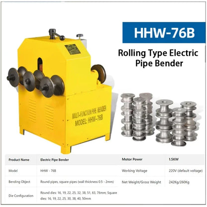 Rolling 360 Degrees Hydraulic Pipe Bender Electric Bending Machine 76B All-Inclusive.Bendable Round Tube and Square Tube Bending