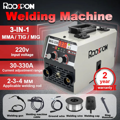 330A Welders 3 in 1 No Gas Inverter Welding Machine MIG MMA TIG Lift Semi Automatic Spot Welder for Household Metal Work RDDSPON