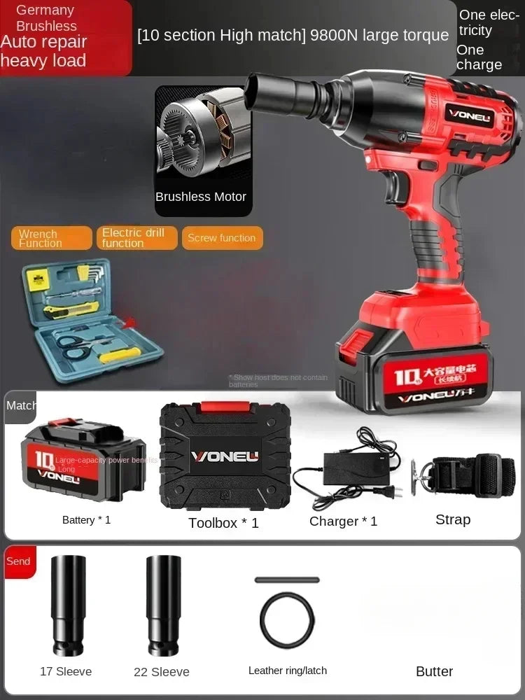 110V/220V Professional German Electric Wrench with High Torque Brushless Lithium Battery and Impact Wrench for Powerful AC