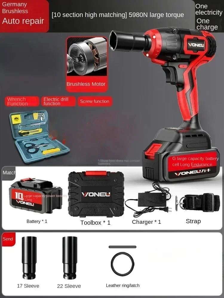 110V/220V Professional German Electric Wrench with High Torque Brushless Lithium Battery and Impact Wrench for Powerful AC