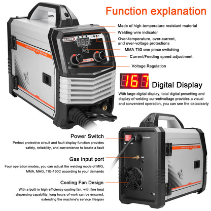 MIG MMA MAG TIG-160C Inverter Welders Electric Welding Machine Equipment Intelligent Welders 4in1/2in1/Welding Wire(optional)