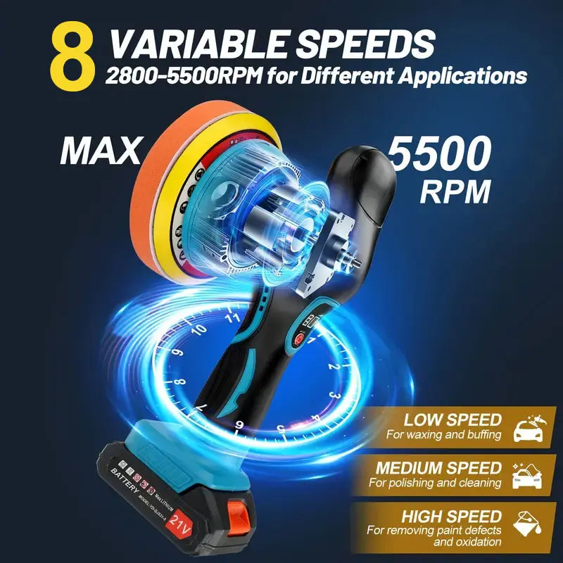 Cordless Car Polisher 8 Gears Digital Display Electric Polisher Auto Car Waxing Polishing Machine For Makit 18V No Battery