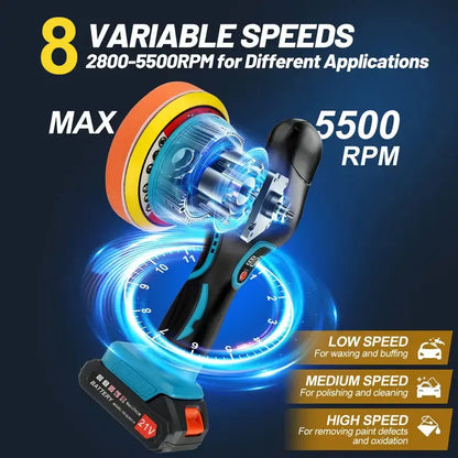 Cordless Car Polisher 8 Gears Digital Display Electric Polisher Auto Car Waxing Polishing Machine For Makit 18V No Battery