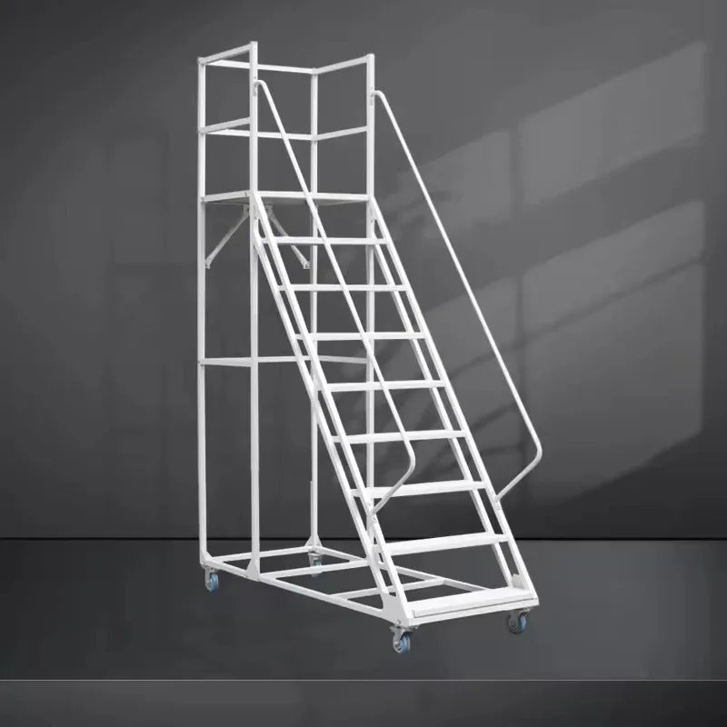 High Capacity 500KG Safety Platform Ladder Cart With Secure Handrails For Warehouse Storage Cargo Equipment Rolling Step