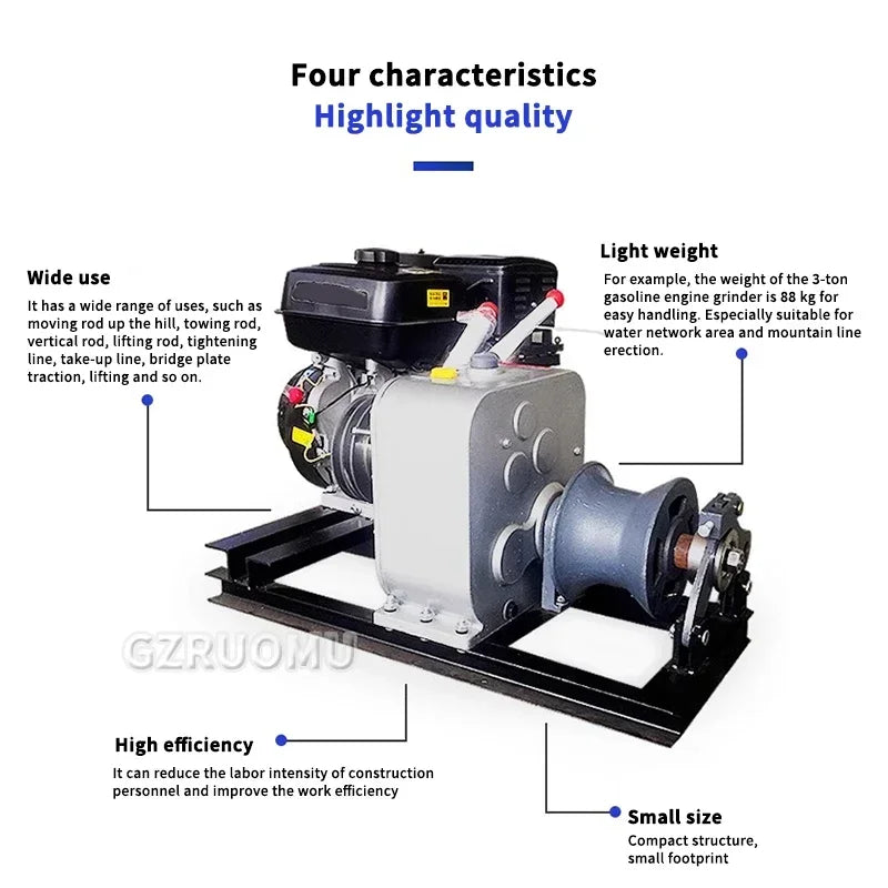 Power Motorized Winch Mill 3 Tons Gasoline Diesel Electric Winch Cable Traction  5 Tons Conveyor Winch Motor Mill