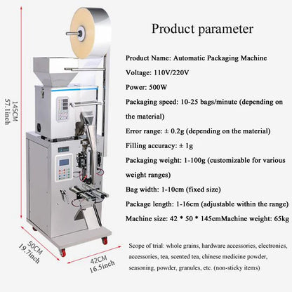 Back sealed Small Wrapping Machinetea Powder Food 50-100g Coffee Bag Sugar Powder Bag Packaging Machine