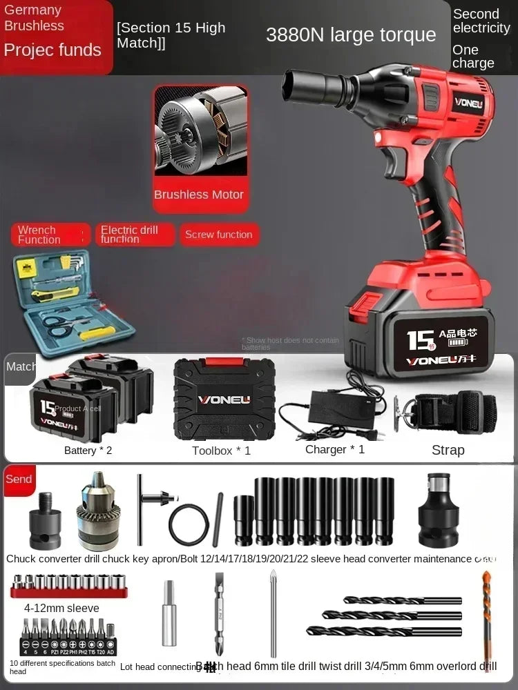 110V/220V Professional German Electric Wrench with High Torque Brushless Lithium Battery and Impact Wrench for Powerful AC