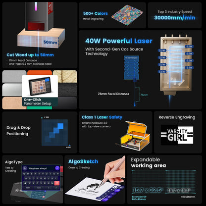 2026 AlgoLaser Alpha MK2 20/40W Powerful Laser Engraver DIY Business Laser Cutter Engraving Machine For Metal Wood Acrylic Metal