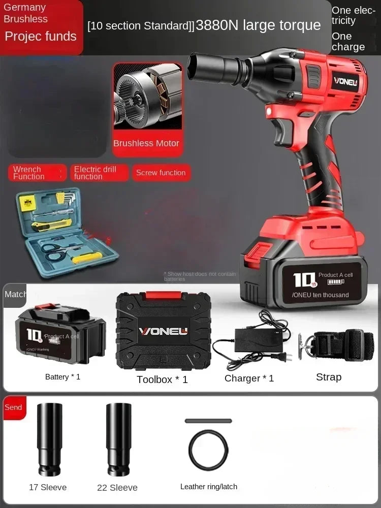 110V/220V Professional German Electric Wrench with High Torque Brushless Lithium Battery and Impact Wrench for Powerful AC