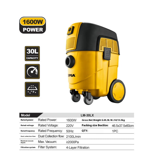 30L Electric Industrial Vacuum Cleaner for Cleaning Dust New Condition Construction Industries Grinder Core Incl