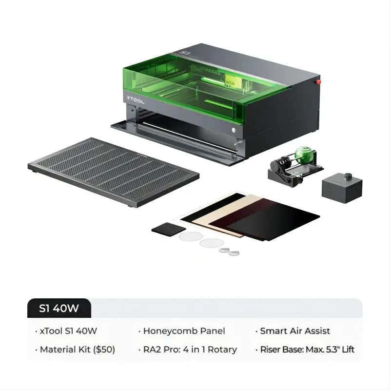 xTool S1 40W Laser Cutter and Laser Engraver Machine, 23.93" x 15.16" Bed Size, 600mm/s Speed for Wood and Metal, Acrylic