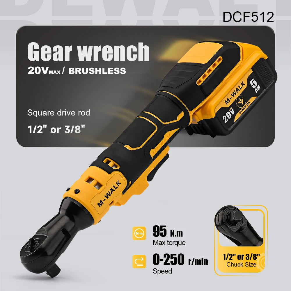 Electric Ratchet Wrench 95N.M Cordless Driver 3/8'' Impact Drill Removal Screw Nut Repair Power Tools For Dewalt 20V Battery Pin