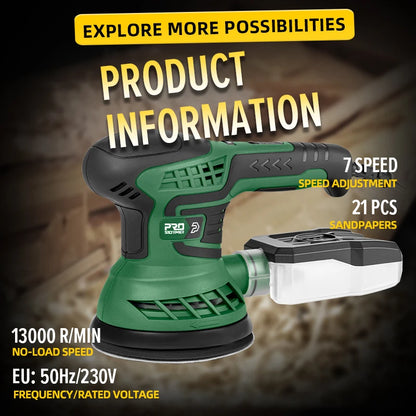 400W Electric Sander Machine 230V with 7-Speed Transmission 125mm Sanding Pad Dust Collector And 21pcs Sandpapers PROSTORMER