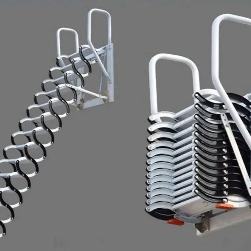Outdoor Wall-mounted Telescopic Step Ladder carbon steel Lift Ladders for Home Indoor Space-saving Attic Telescopic Staircase