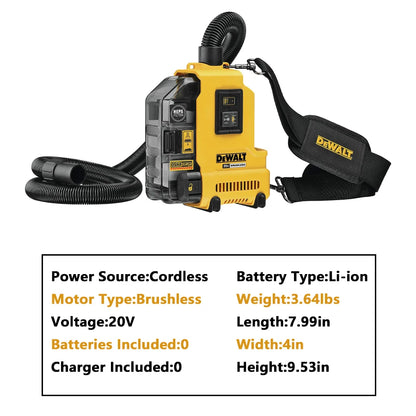 DEWALT DWH161B Original 20V MAX Dust Extractor Brushless Cordless Universal Dust Removal Power Tools (No Battery,Tool Only)