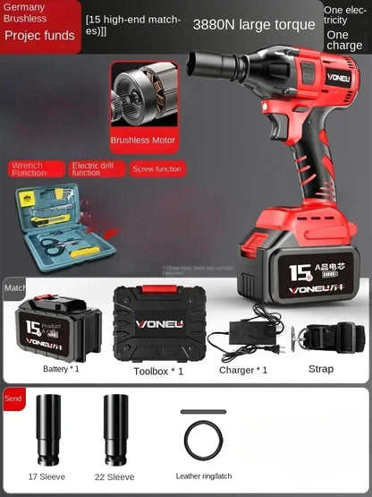 110V/220V Professional German Electric Wrench with High Torque Brushless Lithium Battery and Impact Wrench for Powerful AC