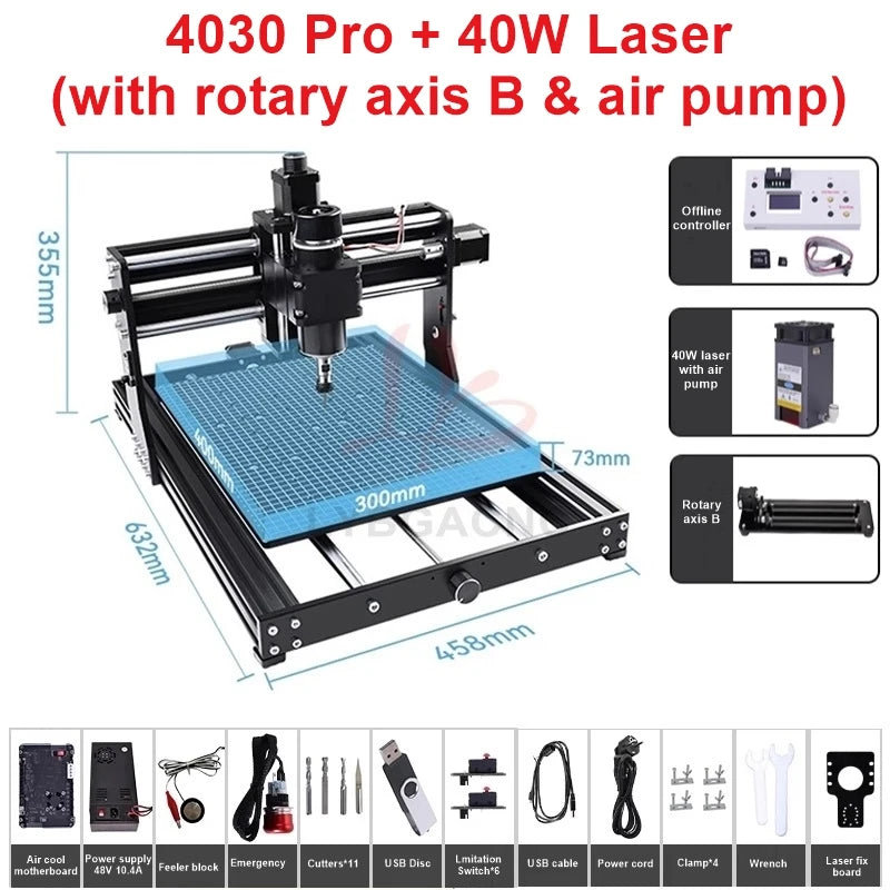 LY 4030 Pro Engraving and Cutting Machine 500W Spindle for Wood, Acrylic Stainless Steel  with Offline Controller Laser Support